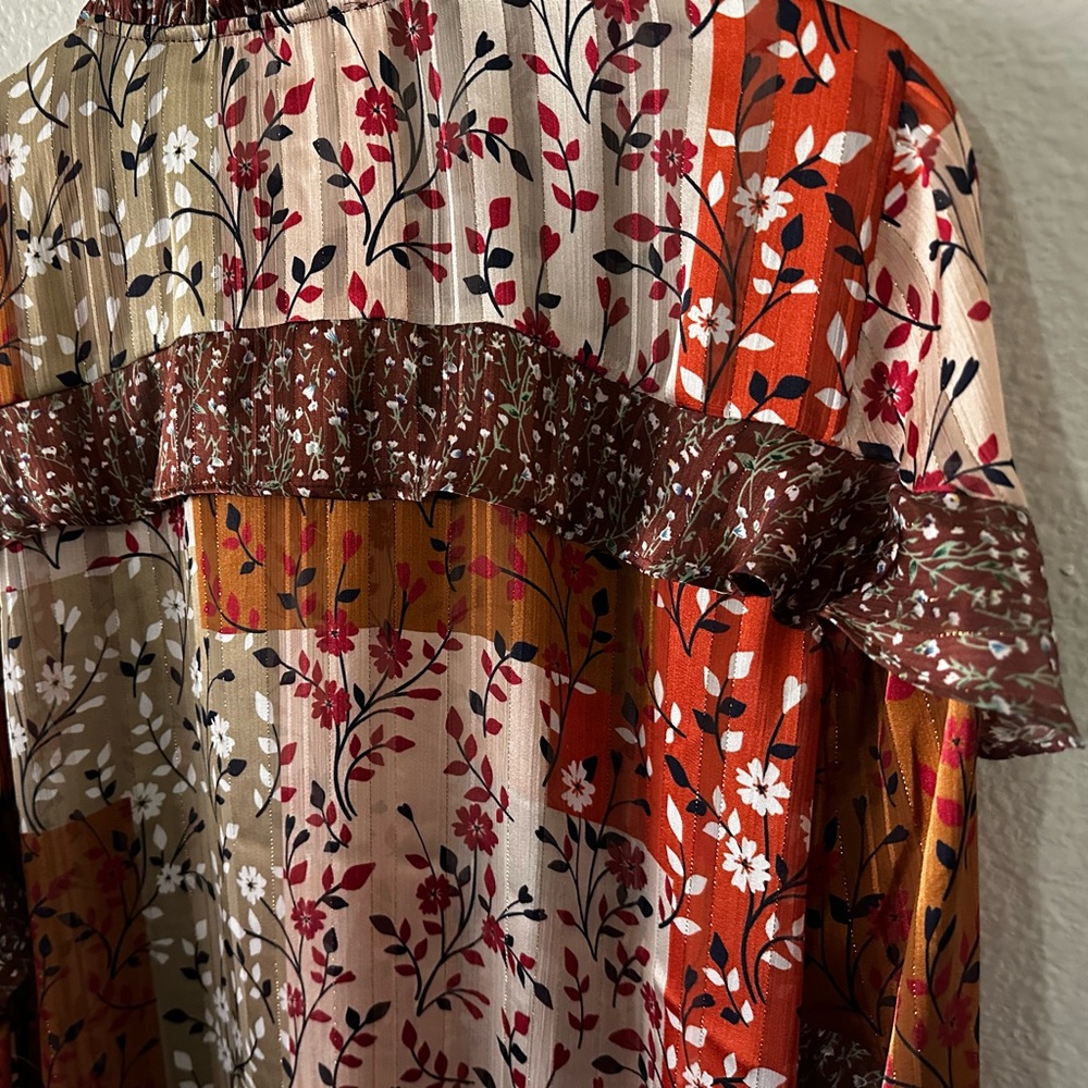 Grace & Lace | Boho Patchwork Flowy Ruffle Long Sleeve Floral Blouse Size Small - Picture 8 of 11